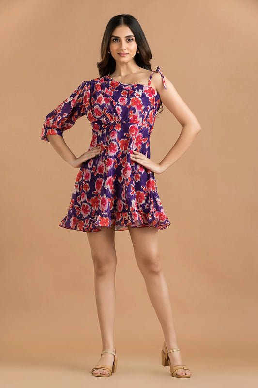 Amethyst Flare One-Shoulder Dress Wemekko